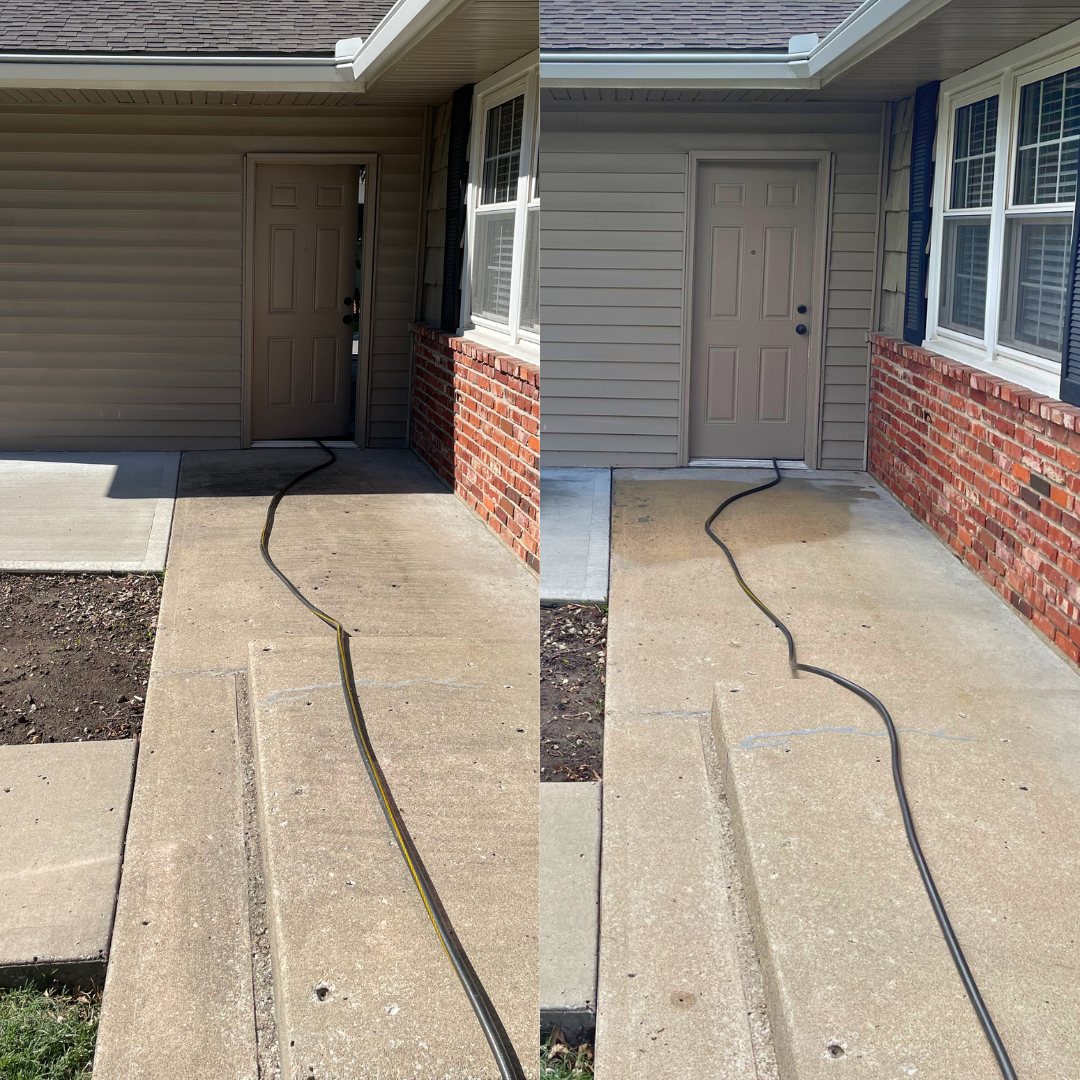 Before and after of a front porch and step in Shawnee, KS